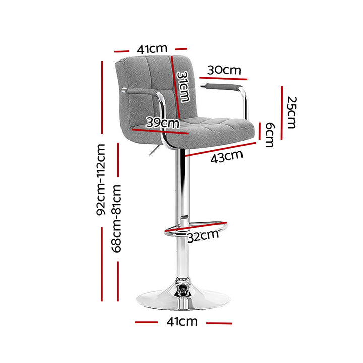 Artiss Set of 2 Bar Stools Gas lift Swivel - Steel and Grey - Pop Up Life