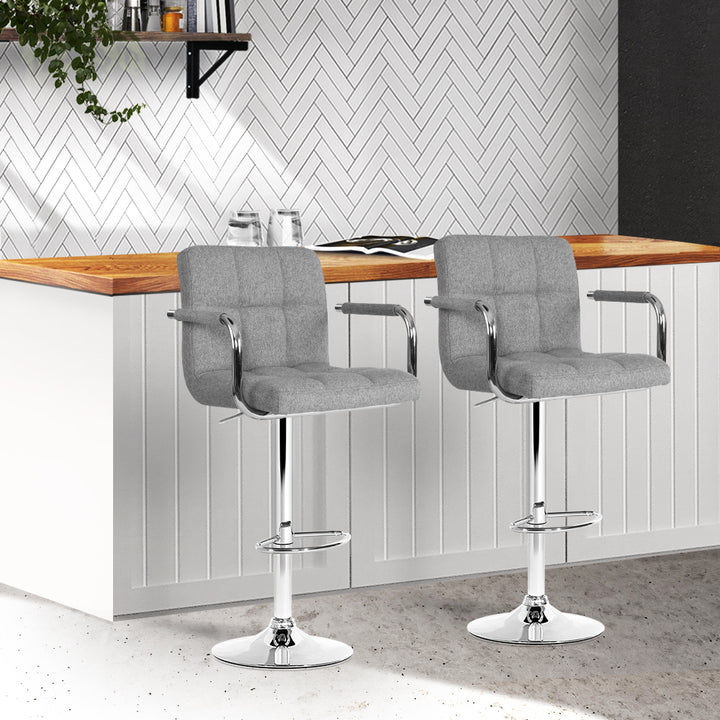 Artiss Set of 2 Bar Stools Gas lift Swivel - Steel and Grey - Pop Up Life