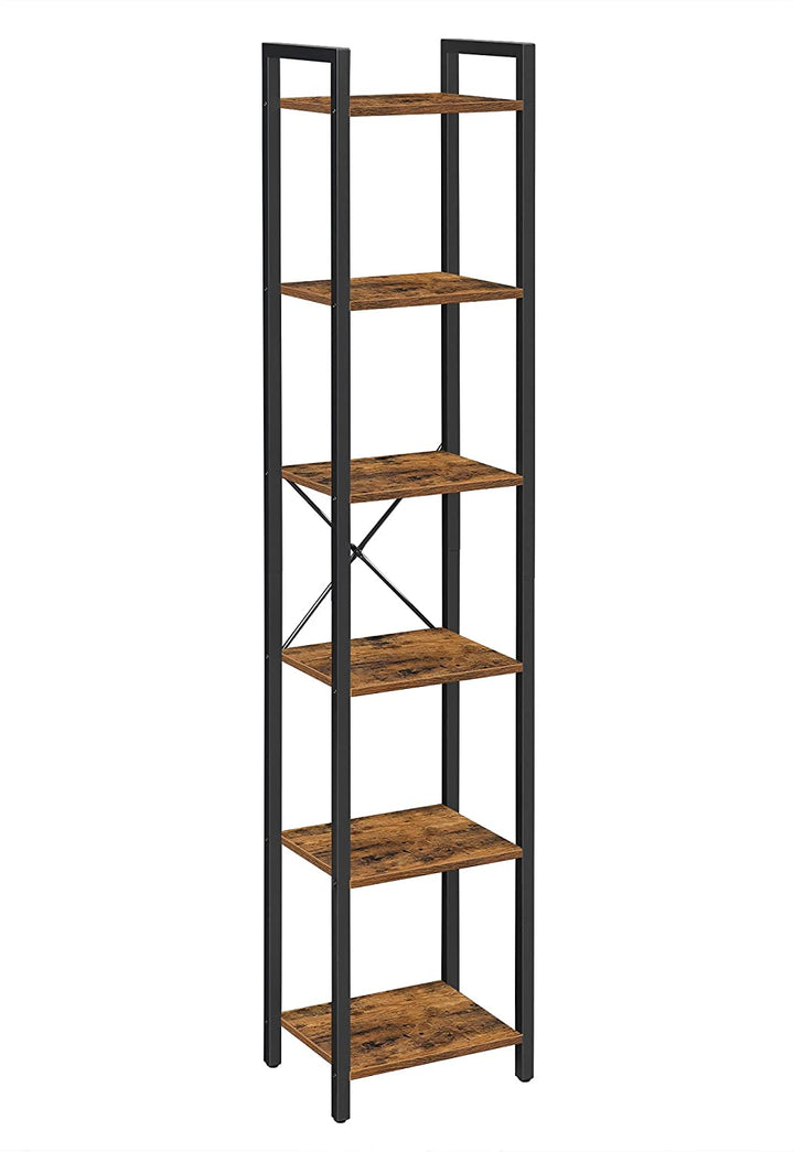 6-Tier Rustic Bookshelf, Brown & Black