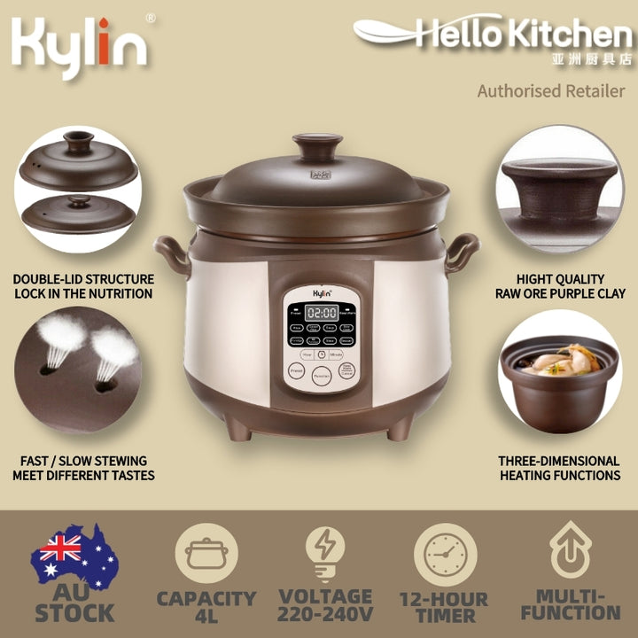 Kylin Electric Purple Clay Pot Slow Cooker 4L