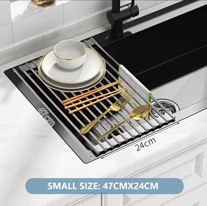 Kitchen Roll-Up Dish Drying Rack Foldable Drainer Over Sink 304-Stainless Steel (Small:47*24cm)