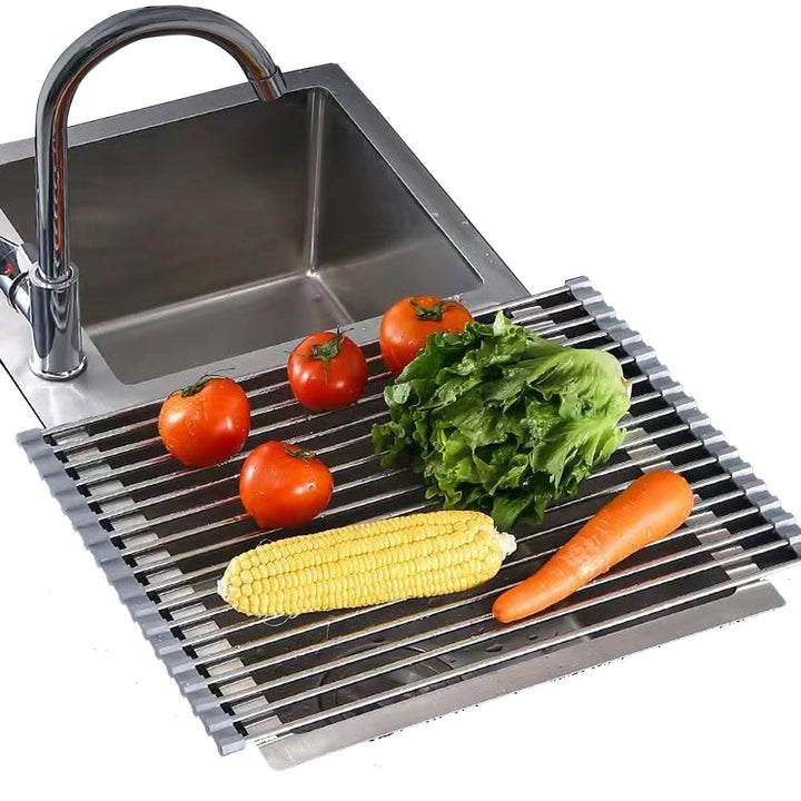 Kitchen Roll-Up Dish Drying Rack Foldable Drainer Over Sink 304-Stainless Steel (Small:47*24cm)