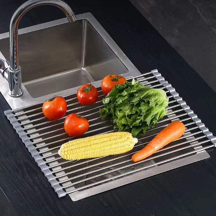 Kitchen Roll-Up Dish Drying Rack Foldable Drainer Over Sink 304-Stainless Steel (Medium:47*30cm)